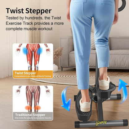 ZIWWVY Stepper Machine with Resistance Bands, Mini Stepper with 300LBS Weight Capacity, Twist Stepper for Full Body Workout, Adjustable Step Height, Smooth and Quiet, Step Machine for Men Women