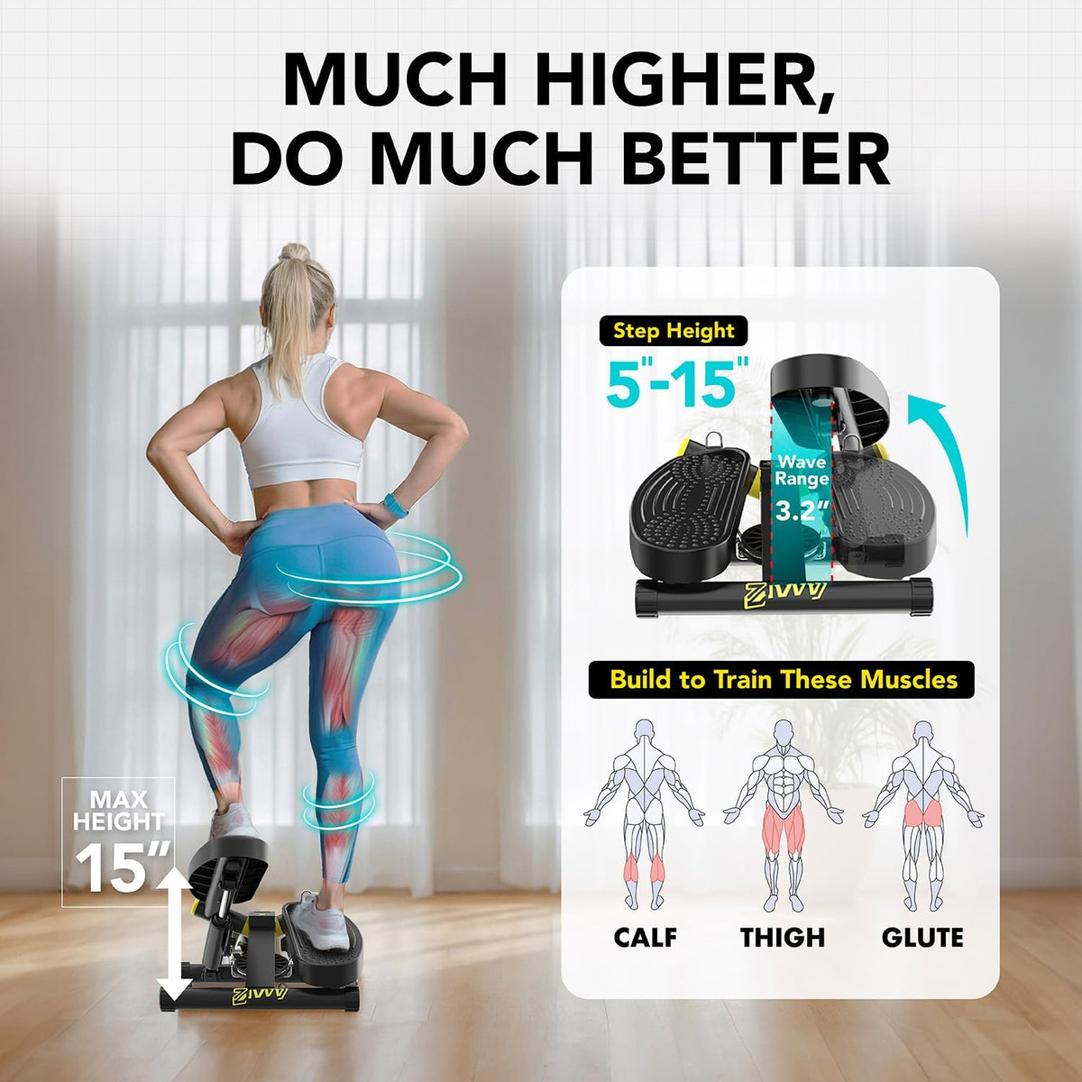 ZIWWVY Stepper Machine with Resistance Bands, Mini Stepper with 300LBS Weight Capacity, Twist Stepper for Full Body Workout, Adjustable Step Height, Smooth and Quiet, Step Machine for Men Women