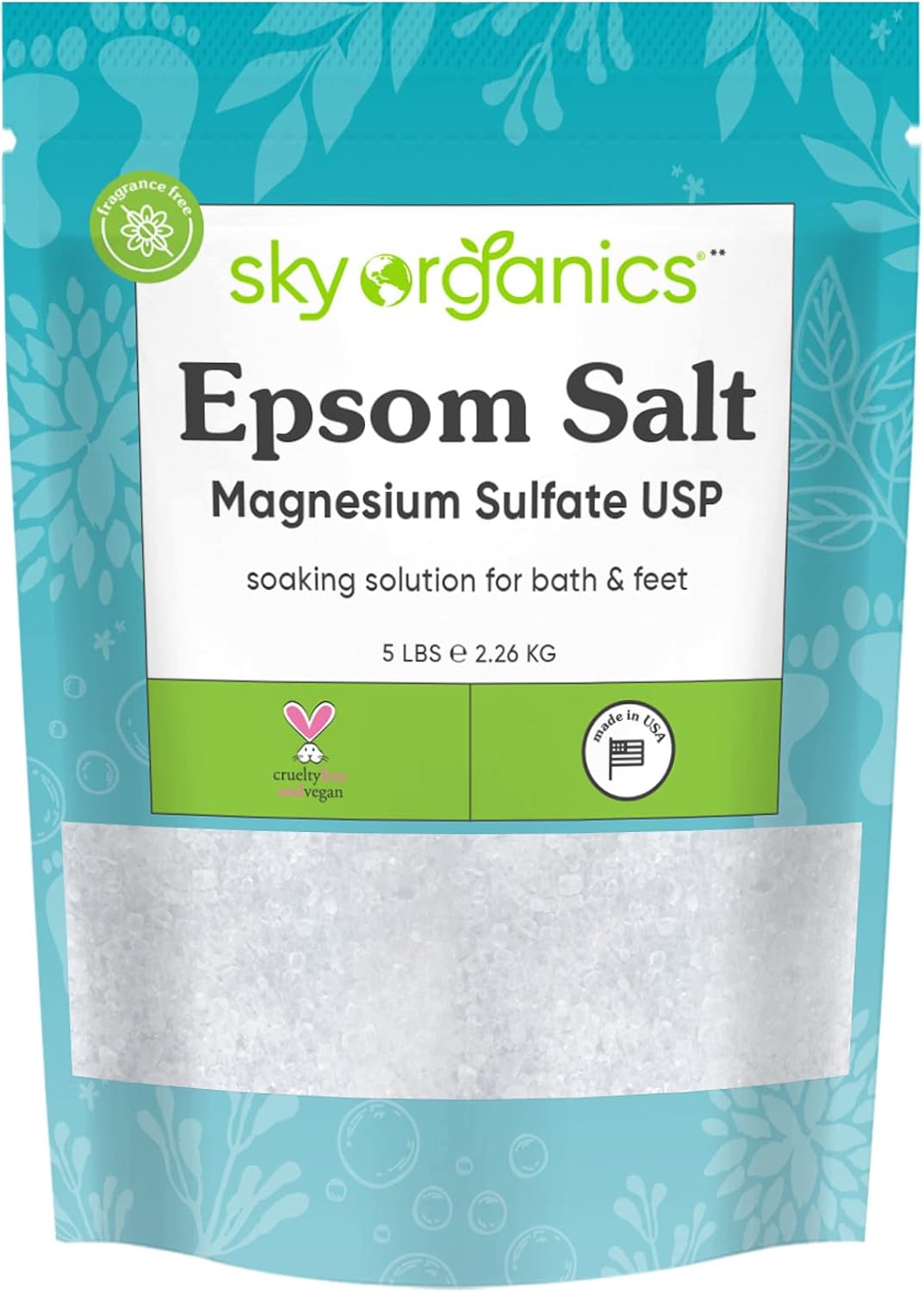 Epsom Salt Bath Soak 5 lbs, Magnesium Sulfate USP, Unscented