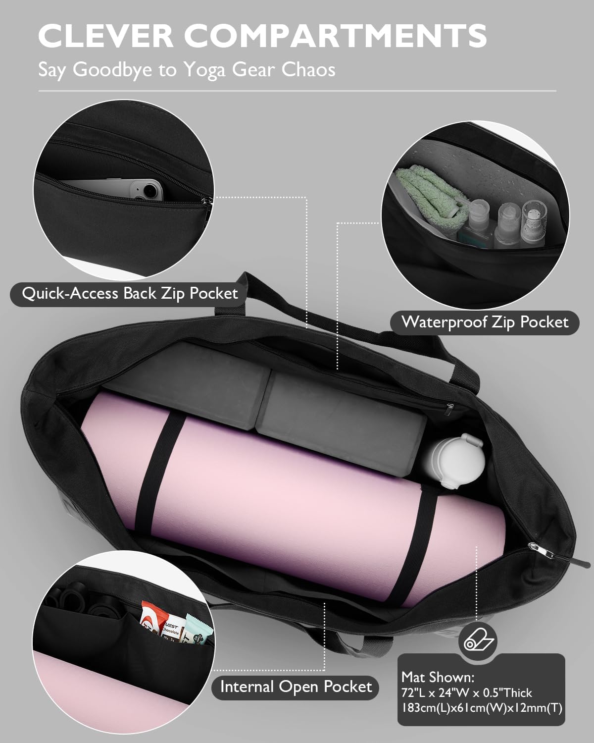 Yoga Mat Bag, Extra Canvas Gym Bag with Waterproof Pocket Metal Zipper, Fits Mat & Blocks, Stylish Yoga Mat Carrier for Women, Ideal for Yoga, Pilates, Workout, Travel