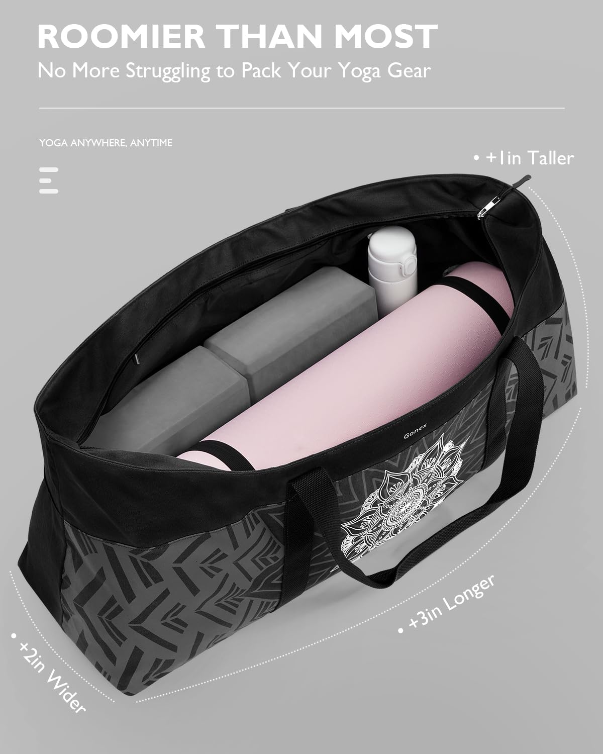 Yoga Mat Bag, Extra Canvas Gym Bag with Waterproof Pocket Metal Zipper, Fits Mat & Blocks, Stylish Yoga Mat Carrier for Women, Ideal for Yoga, Pilates, Workout, Travel