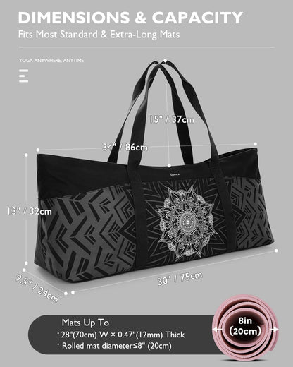 Yoga Mat Bag, Extra Canvas Gym Bag with Waterproof Pocket Metal Zipper, Fits Mat & Blocks, Stylish Yoga Mat Carrier for Women, Ideal for Yoga, Pilates, Workout, Travel