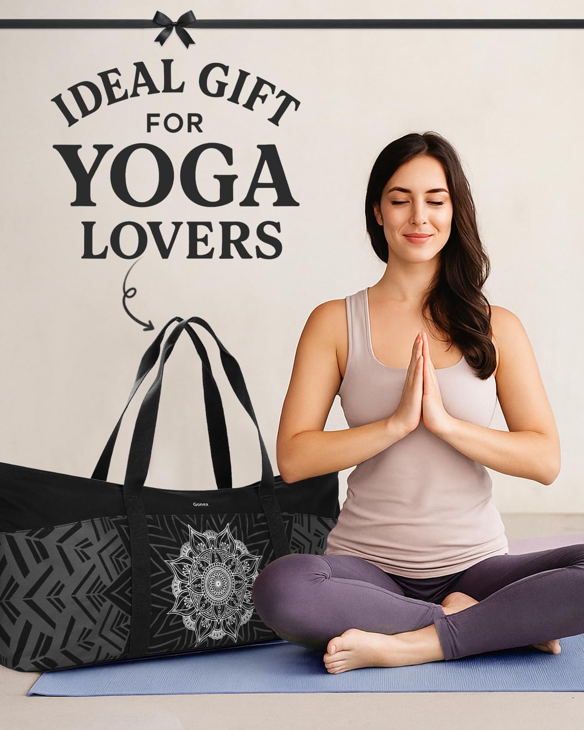 Yoga Mat Bag, Extra Canvas Gym Bag with Waterproof Pocket Metal Zipper, Fits Mat & Blocks, Stylish Yoga Mat Carrier for Women, Ideal for Yoga, Pilates, Workout, Travel