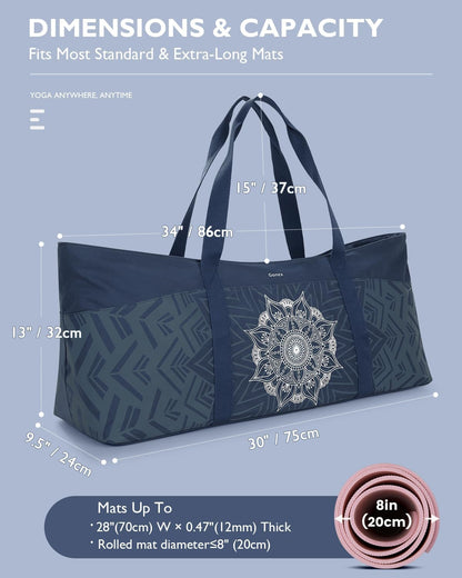 Yoga Mat Bag, Extra Canvas Gym Bag with Waterproof Pocket Metal Zipper, Fits Mat & Blocks, Stylish Yoga Mat Carrier for Women, Ideal for Yoga, Pilates, Workout, Travel
