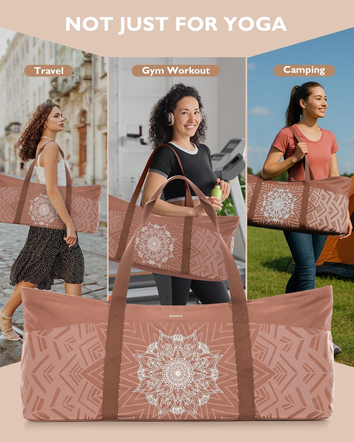 Yoga Mat Bag, Extra Canvas Gym Bag with Waterproof Pocket Metal Zipper, Fits Mat & Blocks, Stylish Yoga Mat Carrier for Women, Ideal for Yoga, Pilates, Workout, Travel