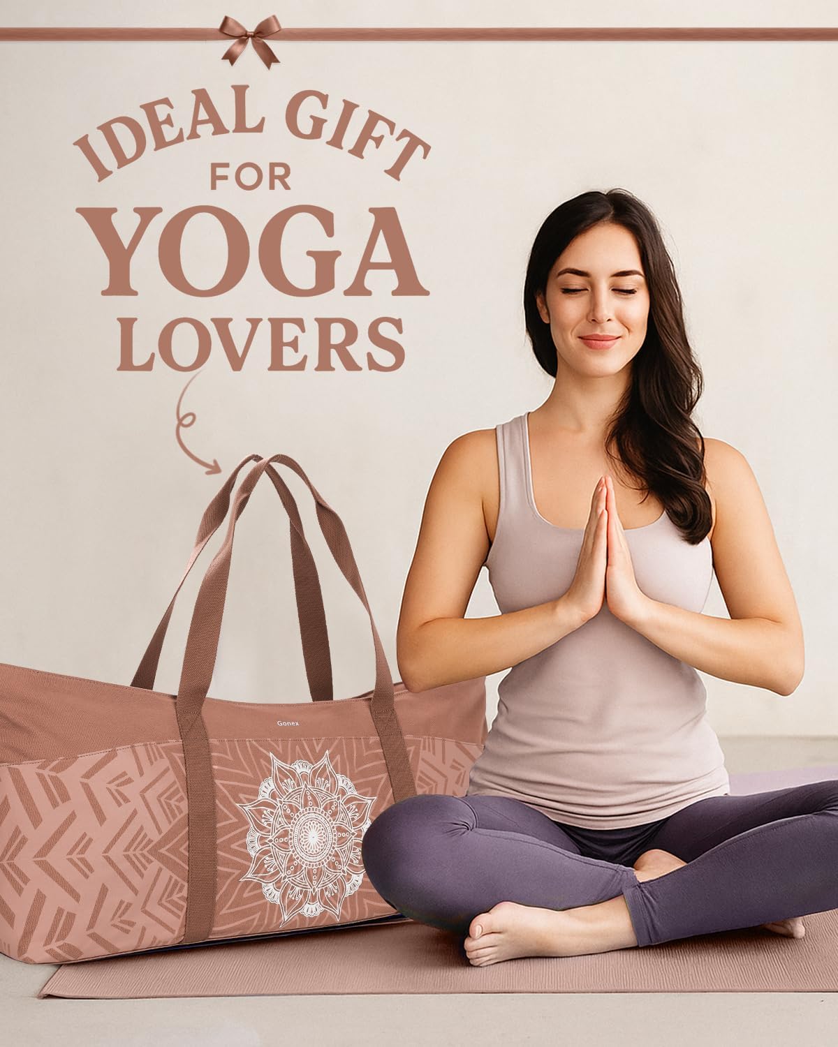 Yoga Mat Bag, Extra Canvas Gym Bag with Waterproof Pocket Metal Zipper, Fits Mat & Blocks, Stylish Yoga Mat Carrier for Women, Ideal for Yoga, Pilates, Workout, Travel