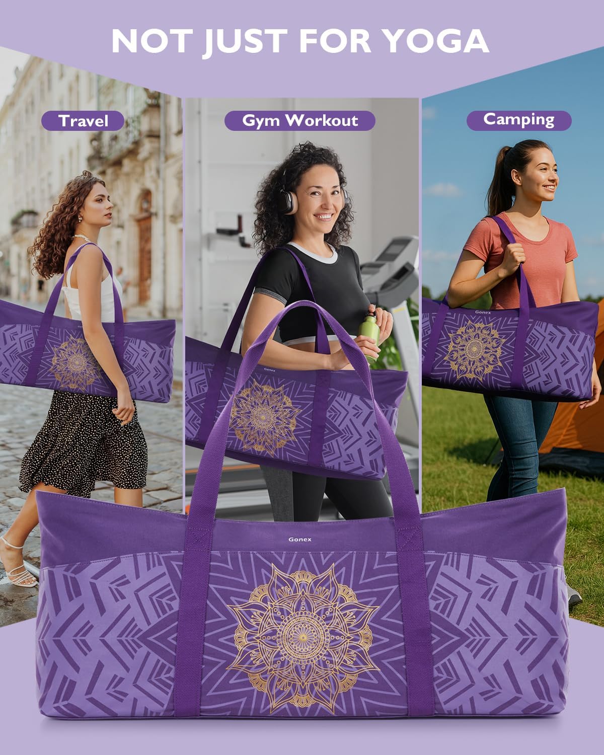 Yoga Mat Bag, Extra Canvas Gym Bag with Waterproof Pocket Metal Zipper, Fits Mat & Blocks, Stylish Yoga Mat Carrier for Women, Ideal for Yoga, Pilates, Workout, Travel