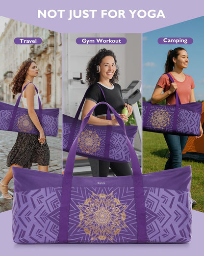 Yoga Mat Bag, Extra Canvas Gym Bag with Waterproof Pocket Metal Zipper, Fits Mat & Blocks, Stylish Yoga Mat Carrier for Women, Ideal for Yoga, Pilates, Workout, Travel
