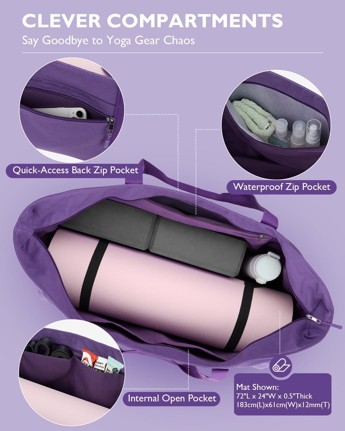 Yoga Mat Bag, Extra Canvas Gym Bag with Waterproof Pocket Metal Zipper, Fits Mat & Blocks, Stylish Yoga Mat Carrier for Women, Ideal for Yoga, Pilates, Workout, Travel