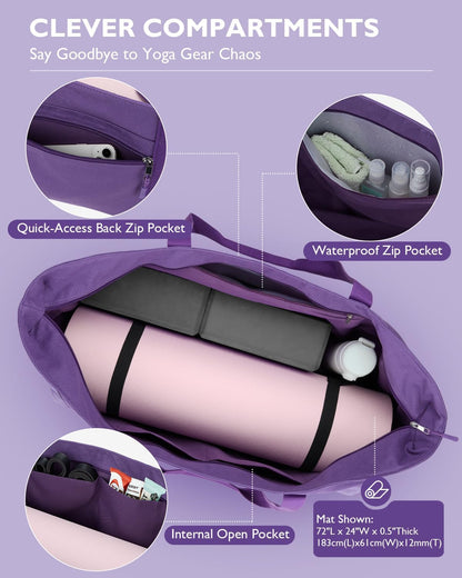 Yoga Mat Bag, Extra Canvas Gym Bag with Waterproof Pocket Metal Zipper, Fits Mat & Blocks, Stylish Yoga Mat Carrier for Women, Ideal for Yoga, Pilates, Workout, Travel