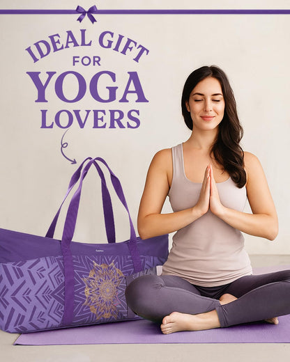 Yoga Mat Bag, Extra Canvas Gym Bag with Waterproof Pocket Metal Zipper, Fits Mat & Blocks, Stylish Yoga Mat Carrier for Women, Ideal for Yoga, Pilates, Workout, Travel
