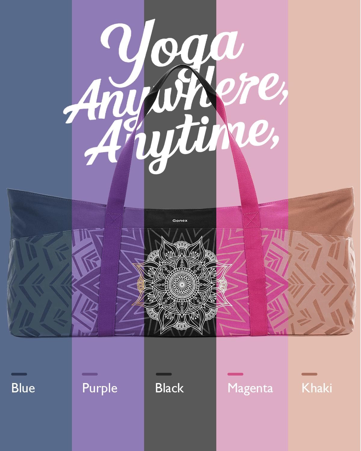Yoga Mat Bag, Extra Canvas Gym Bag with Waterproof Pocket Metal Zipper, Fits Mat & Blocks, Stylish Yoga Mat Carrier for Women, Ideal for Yoga, Pilates, Workout, Travel