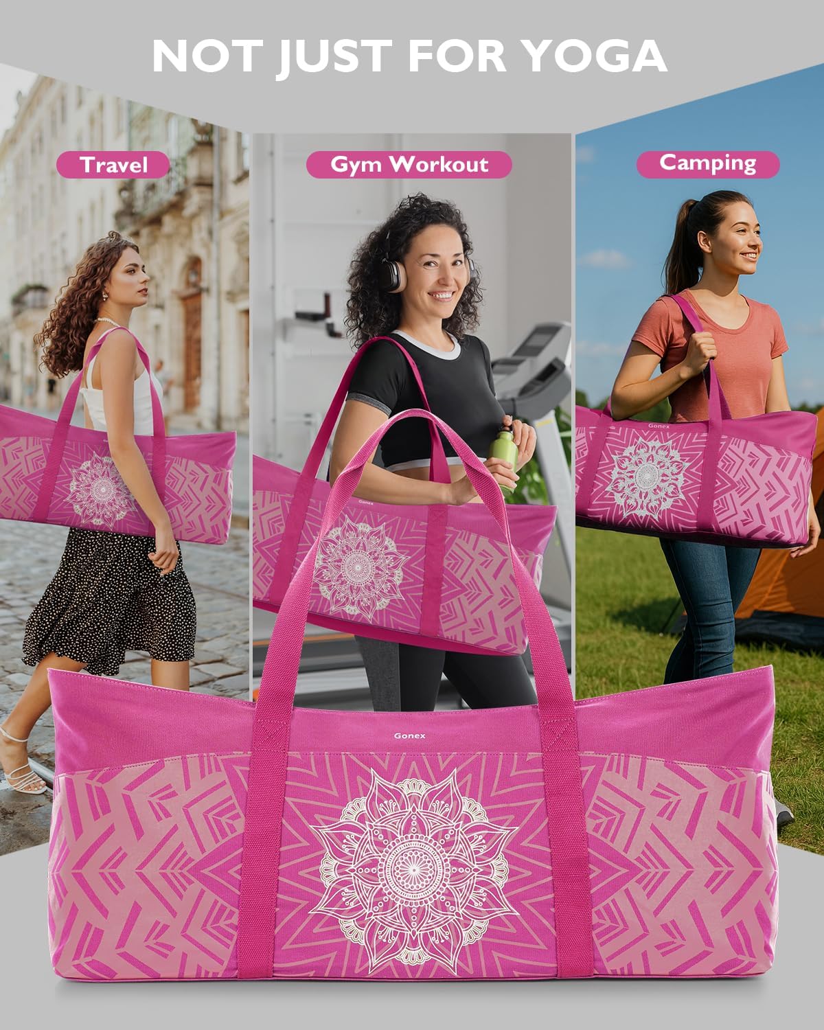 Yoga Mat Bag, Extra Canvas Gym Bag with Waterproof Pocket Metal Zipper, Fits Mat & Blocks, Stylish Yoga Mat Carrier for Women, Ideal for Yoga, Pilates, Workout, Travel