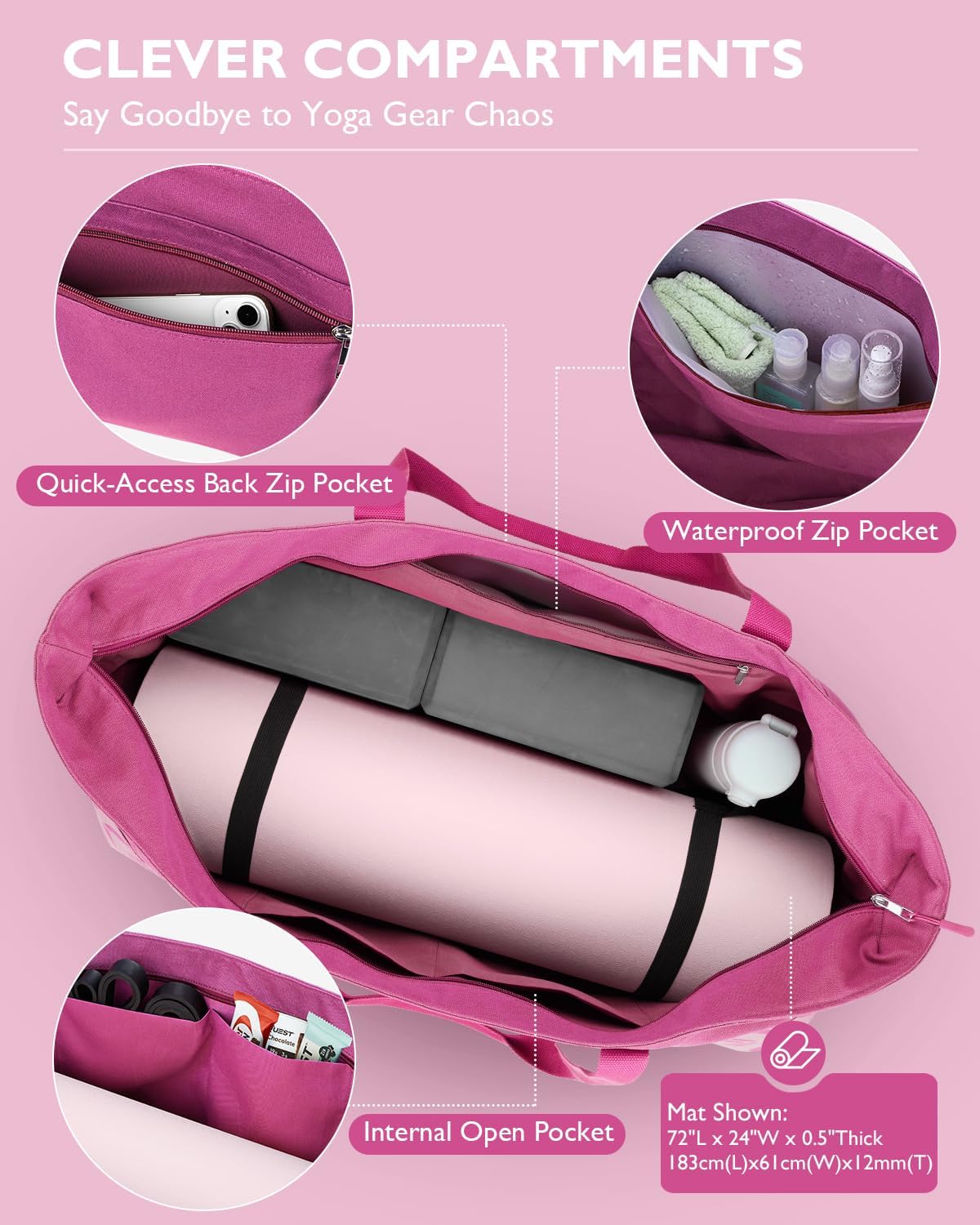 Yoga Mat Bag, Extra Canvas Gym Bag with Waterproof Pocket Metal Zipper, Fits Mat & Blocks, Stylish Yoga Mat Carrier for Women, Ideal for Yoga, Pilates, Workout, Travel