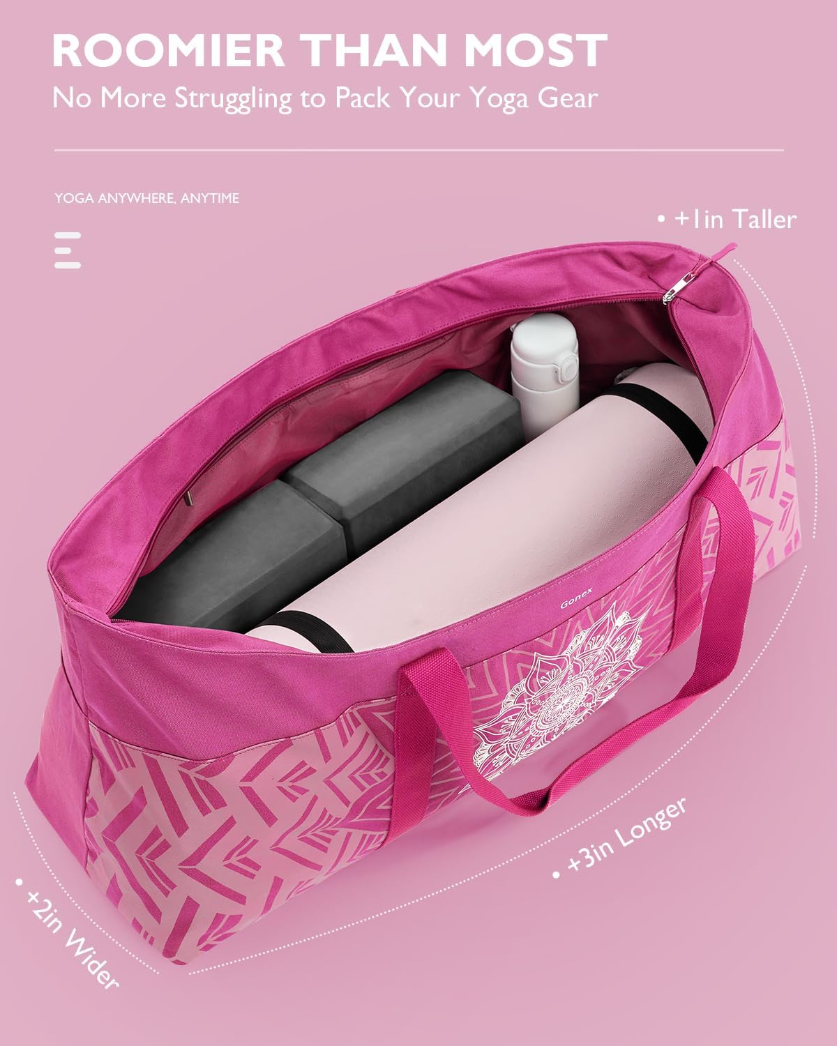 Yoga Mat Bag, Extra Canvas Gym Bag with Waterproof Pocket Metal Zipper, Fits Mat & Blocks, Stylish Yoga Mat Carrier for Women, Ideal for Yoga, Pilates, Workout, Travel