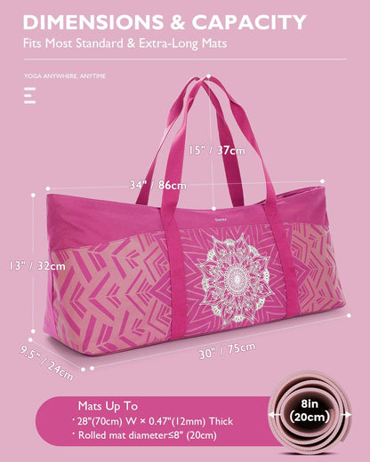 Yoga Mat Bag, Extra Canvas Gym Bag with Waterproof Pocket Metal Zipper, Fits Mat & Blocks, Stylish Yoga Mat Carrier for Women, Ideal for Yoga, Pilates, Workout, Travel