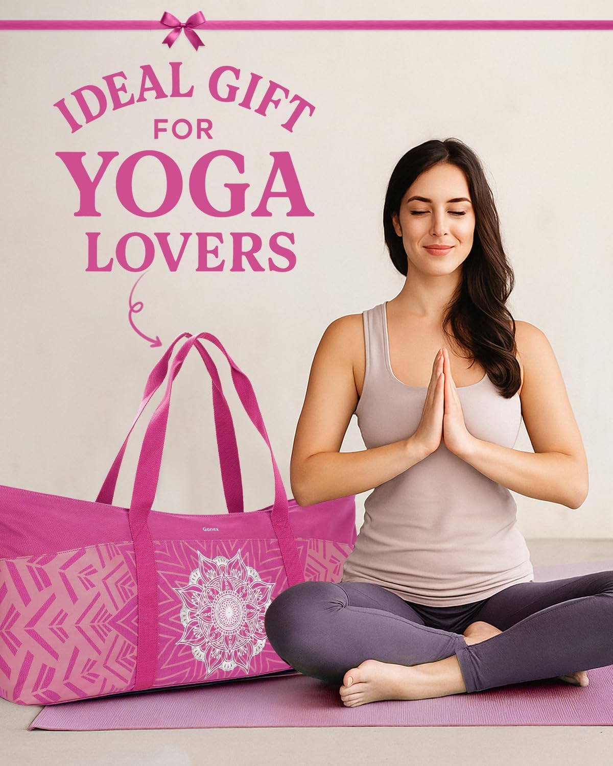 Yoga Mat Bag, Extra Canvas Gym Bag with Waterproof Pocket Metal Zipper, Fits Mat & Blocks, Stylish Yoga Mat Carrier for Women, Ideal for Yoga, Pilates, Workout, Travel