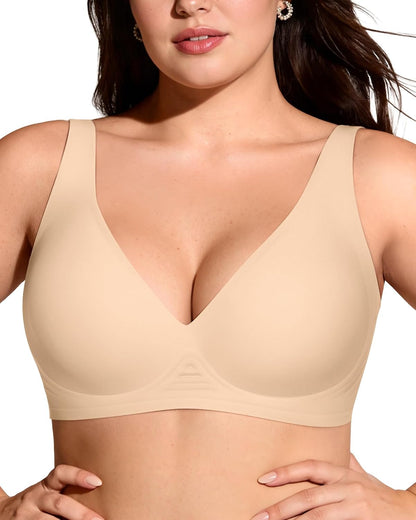 Womens Deep V Bras Wireless Comfortable Bra Supportive No Underwire Bras Tshirt Push Up Bralettes Plunge Seamless Bra - Colors B