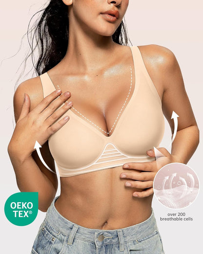Womens Deep V Bras Wireless Comfortable Bra Supportive No Underwire Bras Tshirt Push Up Bralettes Plunge Seamless Bra - Colors B