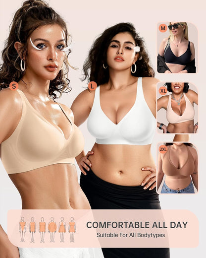 Womens Deep V Bras Wireless Comfortable Bra Supportive No Underwire Bras Tshirt Push Up Bralettes Plunge Seamless Bra - Colors B