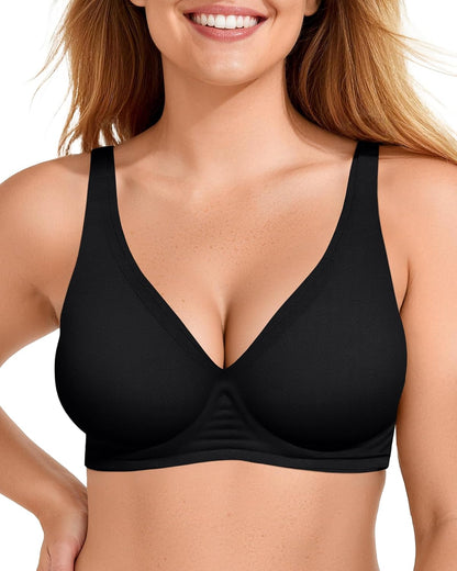 Womens Deep V Bras Wireless Comfortable Bra Supportive No Underwire Bras Tshirt Push Up Bralettes Plunge Seamless Bra - Colors B