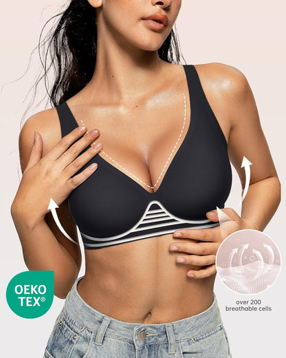 Womens Deep V Bras Wireless Comfortable Bra Supportive No Underwire Bras Tshirt Push Up Bralettes Plunge Seamless Bra - Colors B