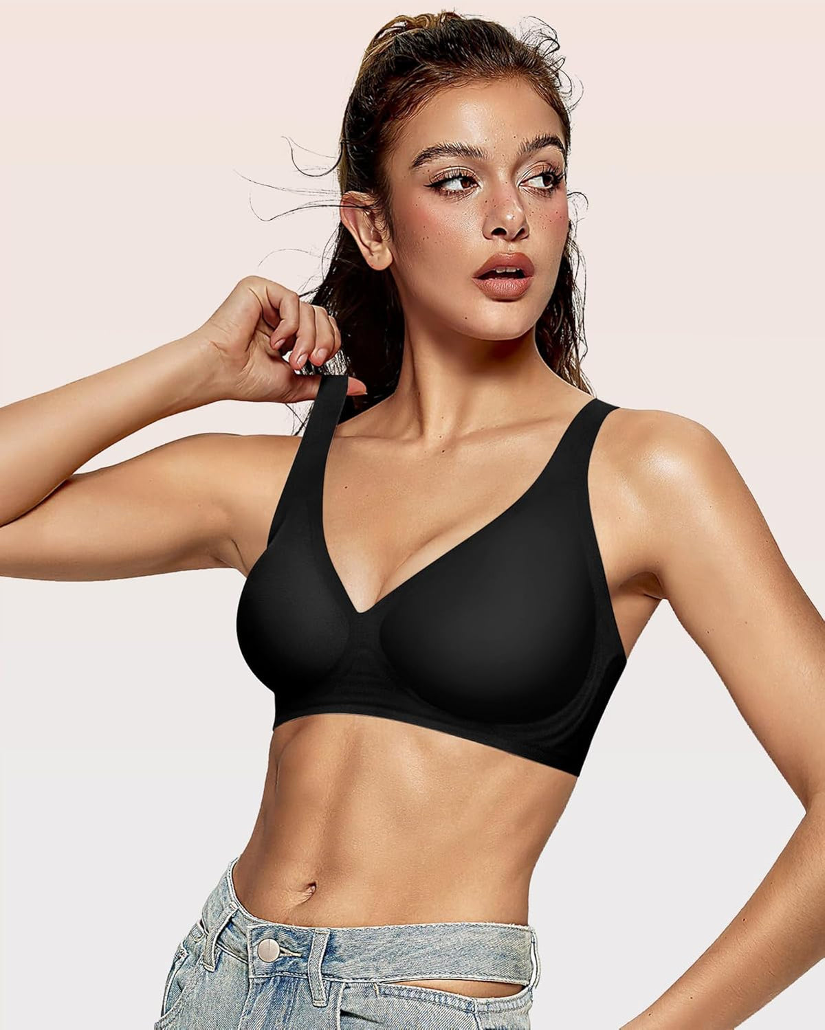 Womens Deep V Bras Wireless Comfortable Bra Supportive No Underwire Bras Tshirt Push Up Bralettes Plunge Seamless Bra - Colors B