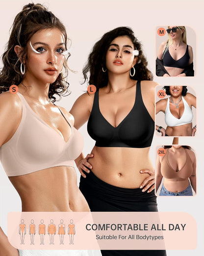 Womens Deep V Bras Wireless Comfortable Bra Supportive No Underwire Bras Tshirt Push Up Bralettes Plunge Seamless Bra - Colors B