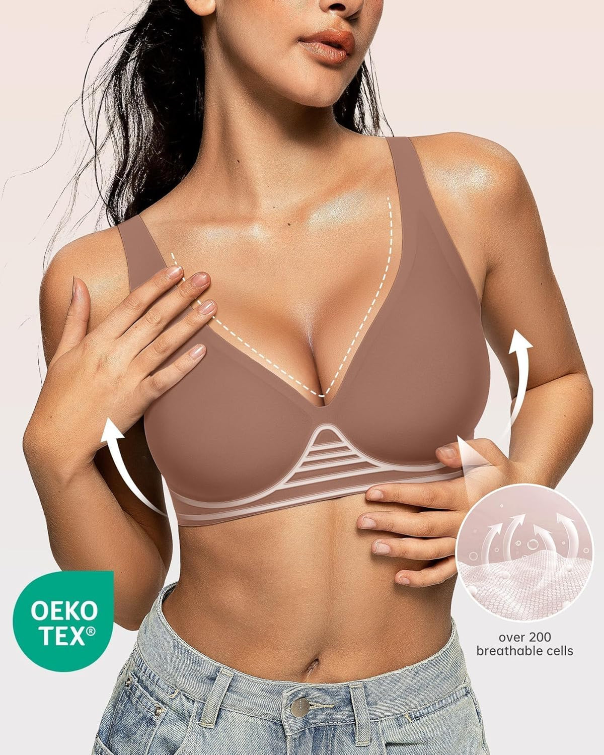 Womens Deep V Bras Wireless Comfortable Bra Supportive No Underwire Bras Tshirt Push Up Bralettes Plunge Seamless Bra - Colors B