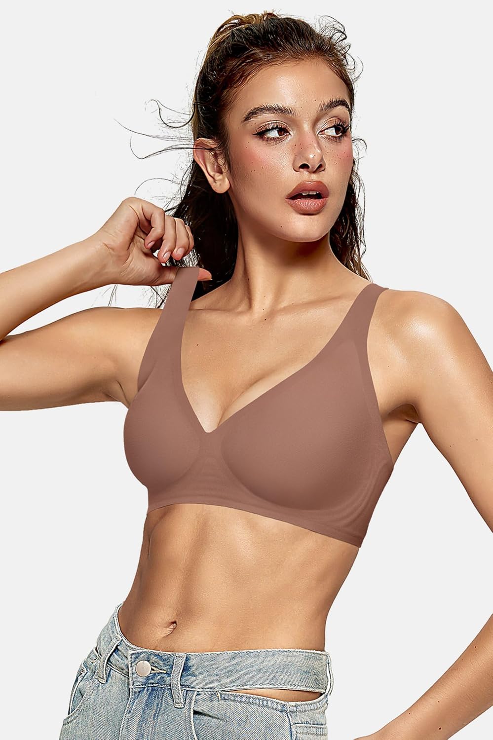 Womens Deep V Bras Wireless Comfortable Bra Supportive No Underwire Bras Tshirt Push Up Bralettes Plunge Seamless Bra - Colors B