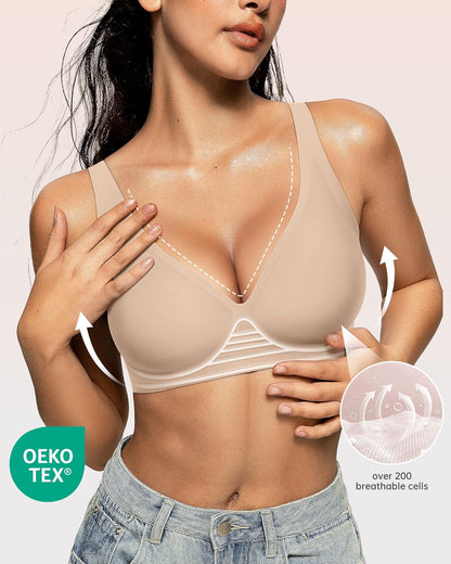Womens Deep V Bras Wireless Comfortable Bra Supportive No Underwire Bras Tshirt Push Up Bralettes Plunge Seamless Bra - Colors B