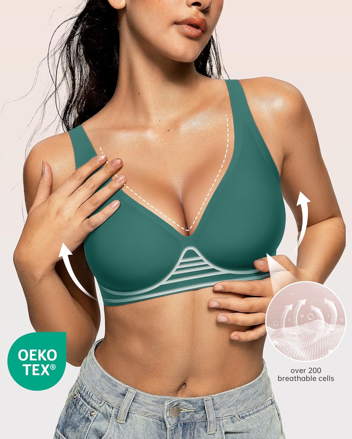 Womens Deep V Bras Wireless Comfortable Bra Supportive No Underwire Bras Tshirt Push Up Bralettes Plunge Seamless Bra - Colors B