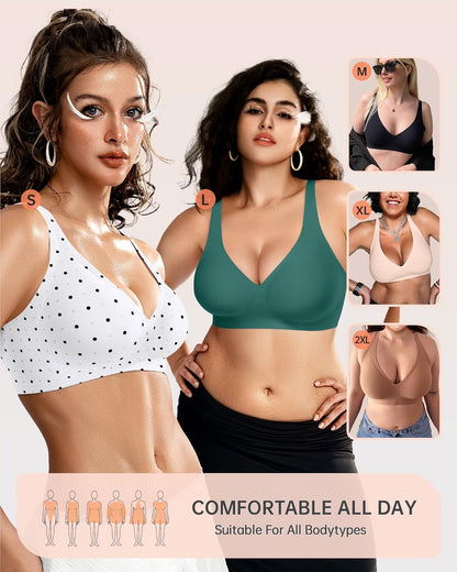 Womens Deep V Bras Wireless Comfortable Bra Supportive No Underwire Bras Tshirt Push Up Bralettes Plunge Seamless Bra - Colors B