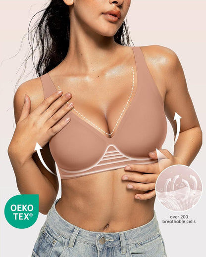 Womens Deep V Bras Wireless Comfortable Bra Supportive No Underwire Bras Tshirt Push Up Bralettes Plunge Seamless Bra - Colors B