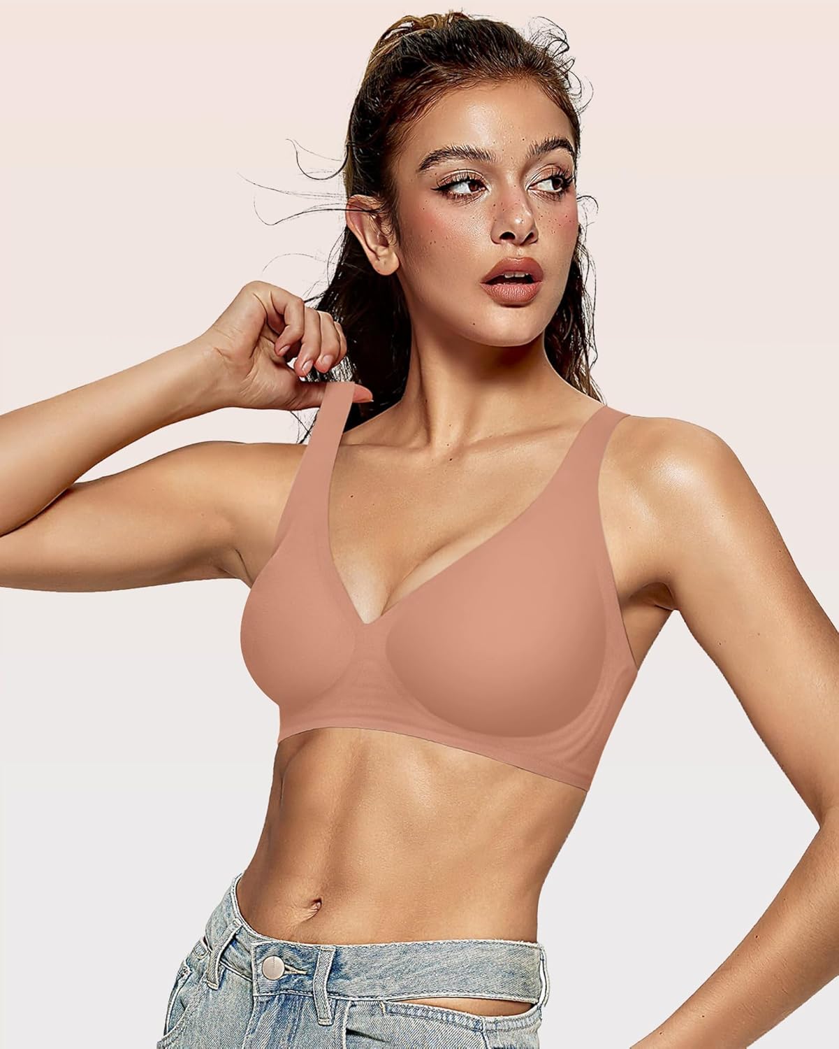 Womens Deep V Bras Wireless Comfortable Bra Supportive No Underwire Bras Tshirt Push Up Bralettes Plunge Seamless Bra - Colors B