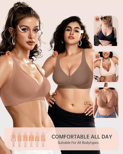 Womens Deep V Bras Wireless Comfortable Bra Supportive No Underwire Bras Tshirt Push Up Bralettes Plunge Seamless Bra - Colors B