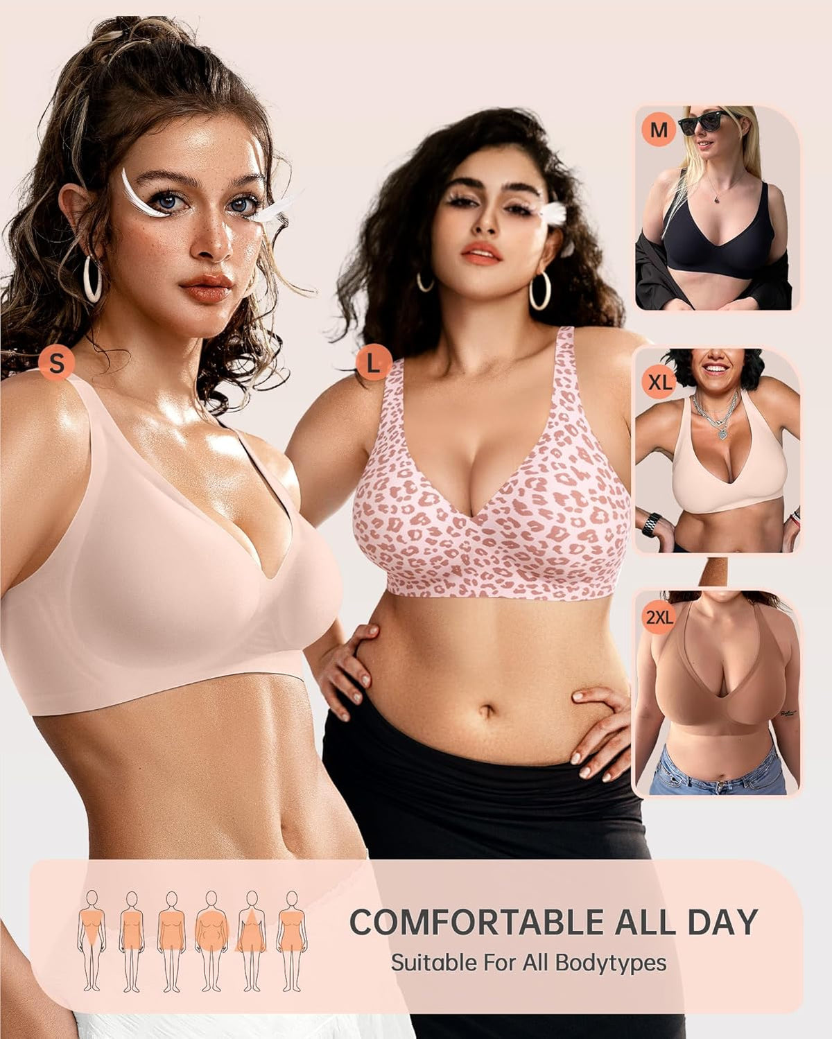 Womens Deep V Bras Wireless Comfortable Bra Supportive No Underwire Bras Tshirt Push Up Bralettes Plunge Seamless Bra - Colors B