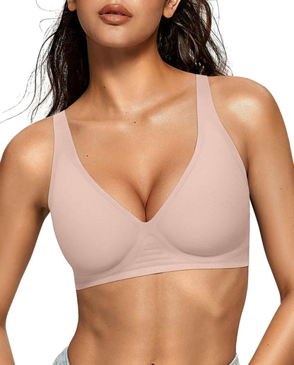 Womens Deep V Bras Wireless Comfortable Bra Supportive No Underwire Bras Tshirt Push Up Bralettes Plunge Seamless Bra - Colors B