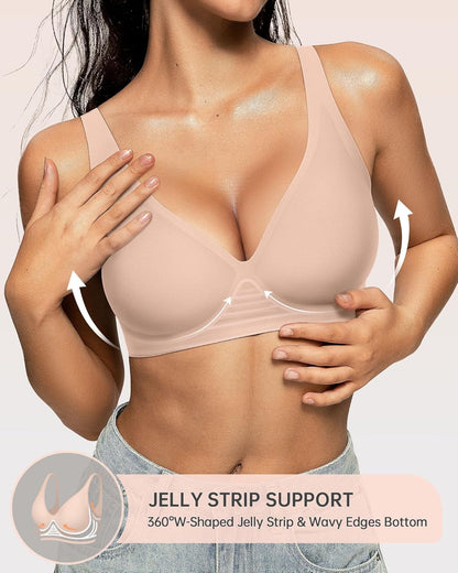 Womens Deep V Bras Wireless Comfortable Bra Supportive No Underwire Bras Tshirt Push Up Bralettes Plunge Seamless Bra - Colors B