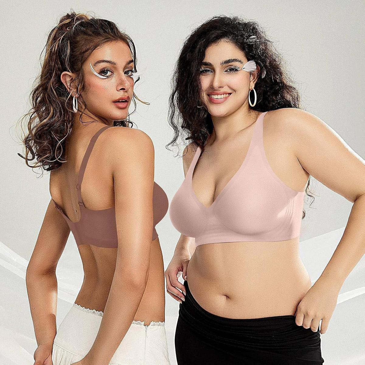Womens Deep V Bras Wireless Comfortable Bra Supportive No Underwire Bras Tshirt Push Up Bralettes Plunge Seamless Bra - Colors B