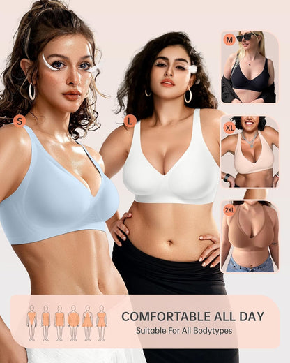 Womens Deep V Bras Wireless Comfortable Bra Supportive No Underwire Bras Tshirt Push Up Bralettes Plunge Seamless Bra - Colors B
