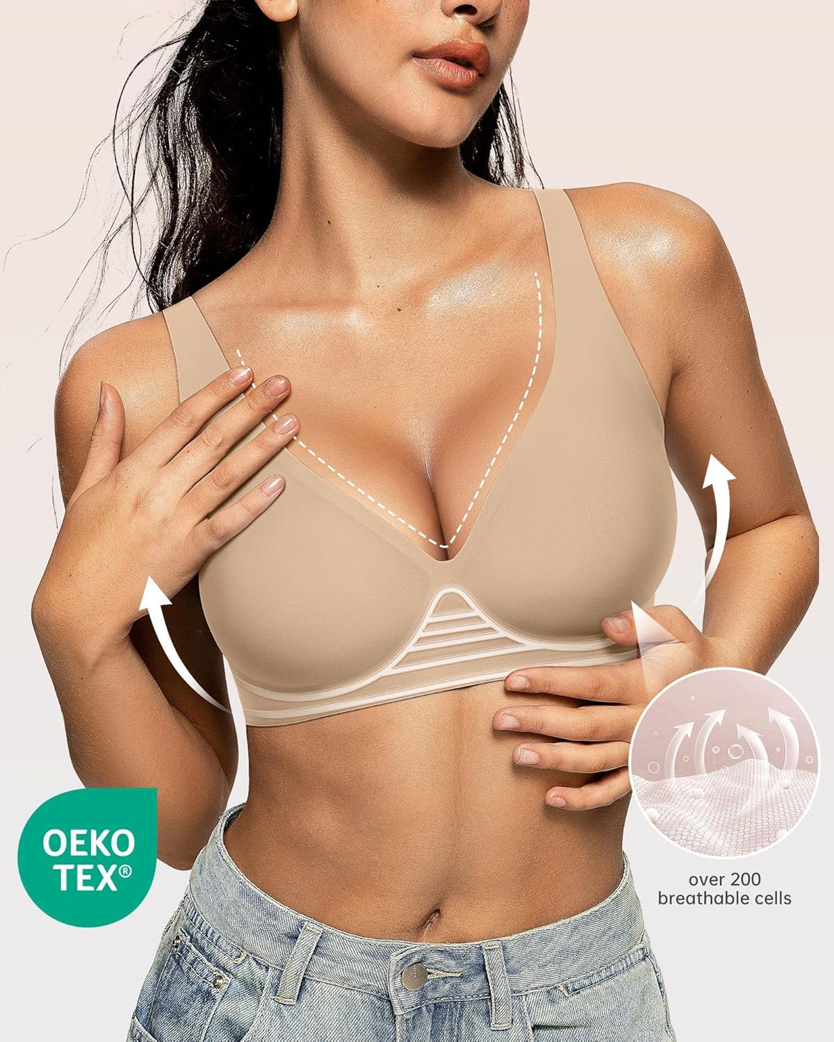 Womens Deep V Bras Wireless Comfortable Bra Supportive No Underwire Bras Tshirt Push Up Bralettes Plunge Seamless Bra - Colors B