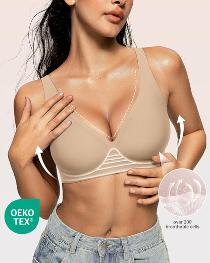 Womens Deep V Bras Wireless Comfortable Bra Supportive No Underwire Bras Tshirt Push Up Bralettes Plunge Seamless Bra - Colors B