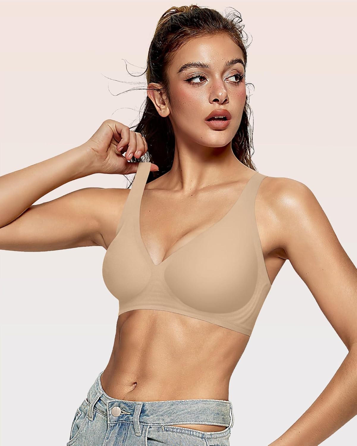 Womens Deep V Bras Wireless Comfortable Bra Supportive No Underwire Bras Tshirt Push Up Bralettes Plunge Seamless Bra - Colors B