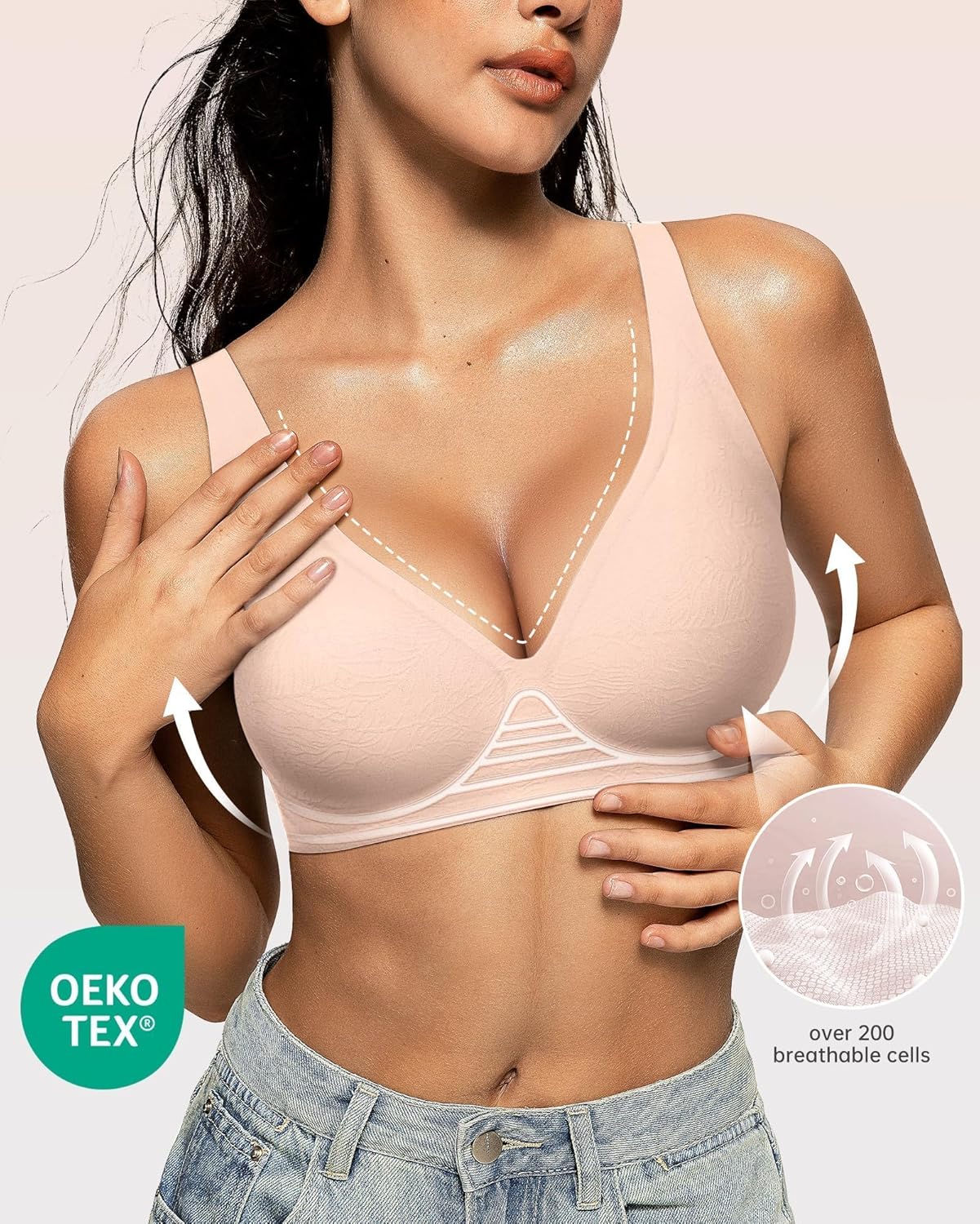 Womens Deep V Bras Wireless Comfortable Bra Supportive No Underwire Bras Tshirt Push Up Bralettes Plunge Seamless Bra - Colors B