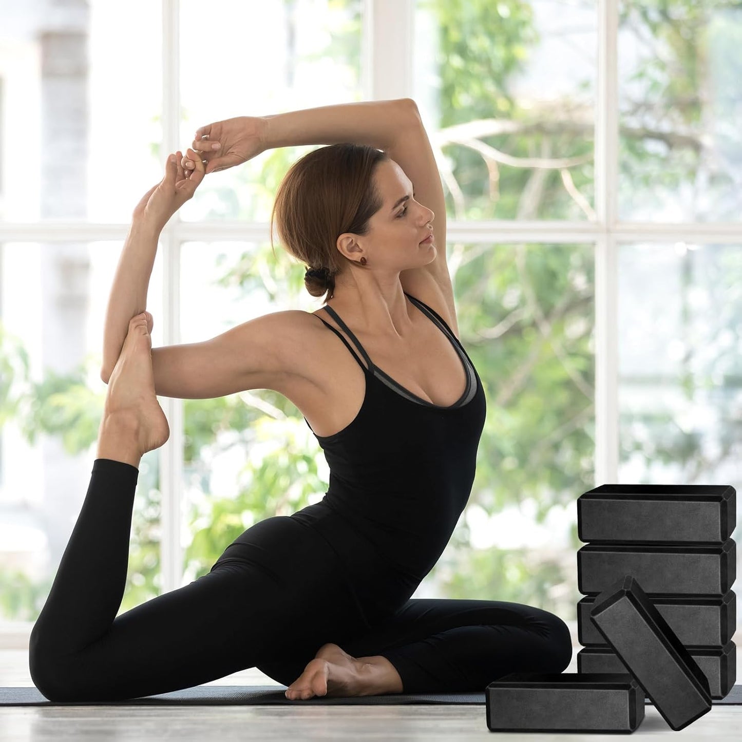 20 Pcs Foam EVA Yoga Blocks - High Density Non Slip Supportive Foam Blocks - Lightweight Black Yoga Bricks - Props for Women, Men, Beginners, Pilates, Meditation