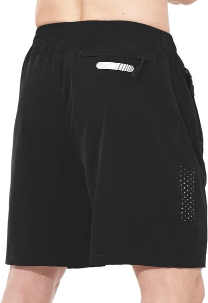 Men's Athletic Running Shorts Gym Workout 7"/9"/5" Quick Dry Lightweight Sports Basketball Tennis 3 Zipper Pockets