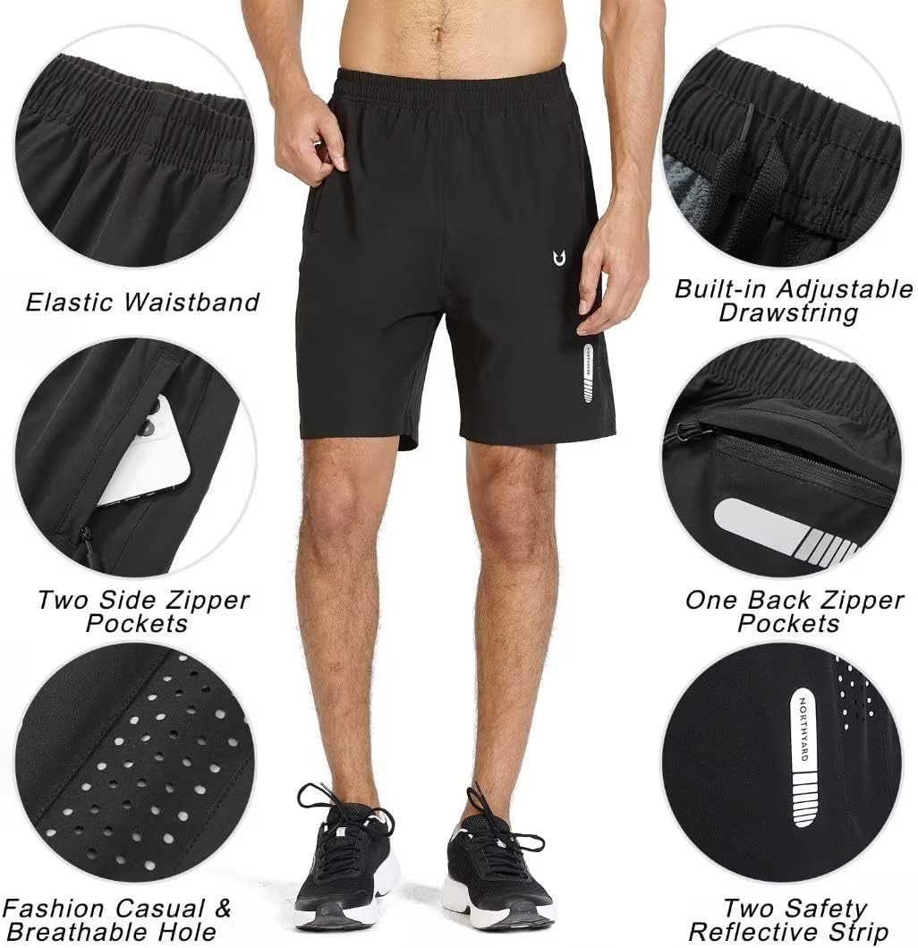 Men's Athletic Running Shorts Gym Workout 7"/9"/5" Quick Dry Lightweight Sports Basketball Tennis 3 Zipper Pockets