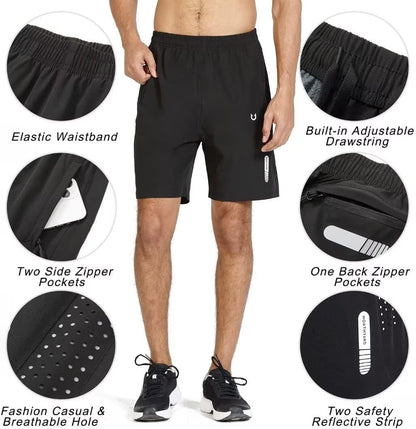 Men's Athletic Running Shorts Gym Workout 7"/9"/5" Quick Dry Lightweight Sports Basketball Tennis 3 Zipper Pockets