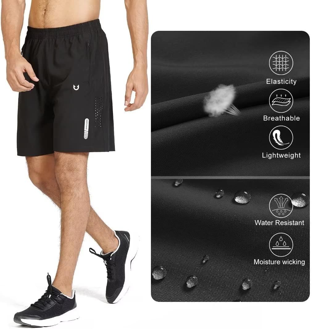 Men's Athletic Running Shorts Gym Workout 7"/9"/5" Quick Dry Lightweight Sports Basketball Tennis 3 Zipper Pockets